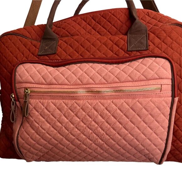 Quilted Puffer Pink Orange-ish Brown Large Travel Bag - Picture 10 of 10